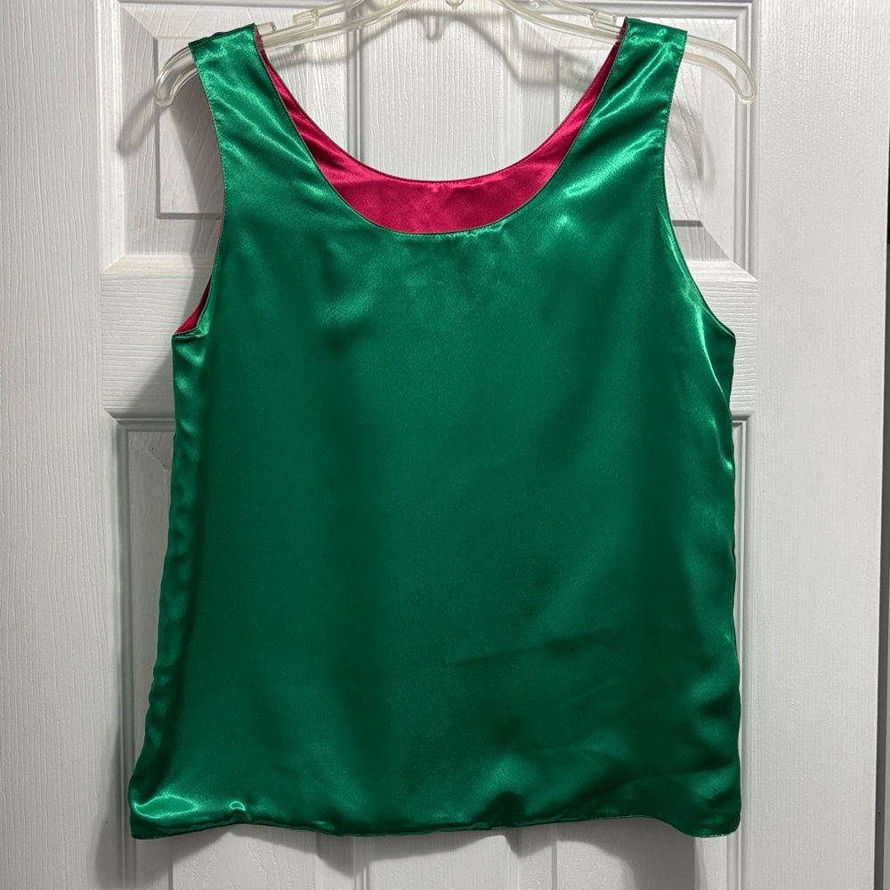 Reversible Satin Tank Top - Green/Pink